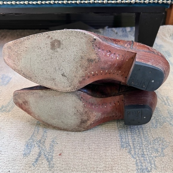 CORRAL Chestnut Turquoise Wing Fleur de Lis Snip Toe Cowgirl Boots Size 9.5 - Picture 10 of 13